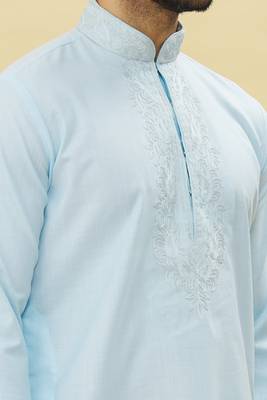 Blue embroidered art silk kurta-pajama 3