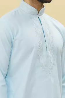 Blue embroidered art silk kurta-pajama