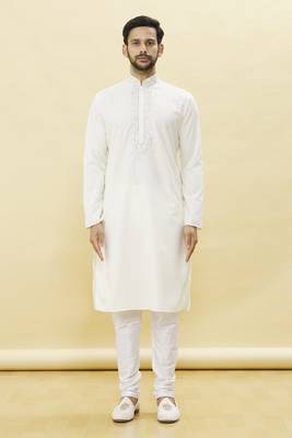 White embroidered art silk kurta-pajama 1