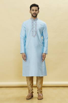 Blue embroidered art silk kurta-pajama 1