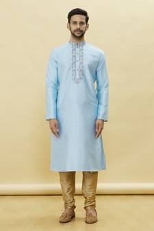 Blue embroidered art silk kurta-pajama