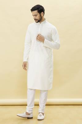 White embroidered art silk kurta-pajama 2