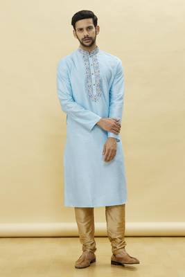 Blue embroidered art silk kurta-pajama 2