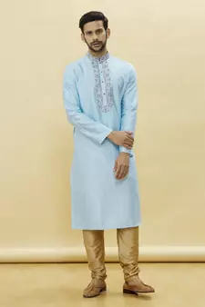 Blue embroidered art silk kurta-pajama