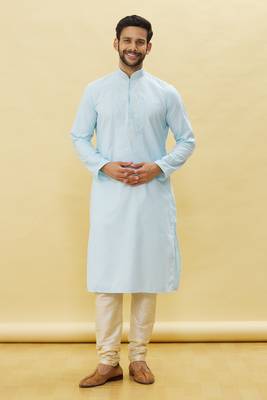 Blue embroidered art silk kurta-pajama 5