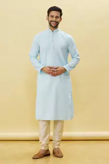 Blue embroidered art silk kurta-pajama