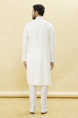 White embroidered art silk kurta-pajama 4
