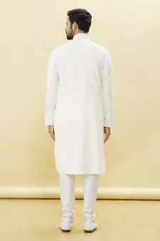 White embroidered art silk kurta-pajama