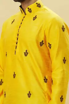 Yellow embroidered art silk kurta-pajama