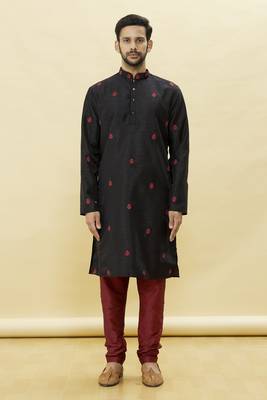 Black embroidered art silk kurta-pajama 1