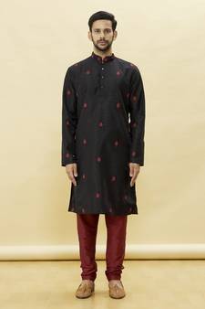 Black embroidered art silk kurta-pajama