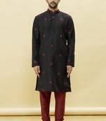 Black embroidered art silk kurta-pajama