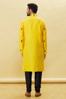 Yellow embroidered art silk kurta-pajama 4