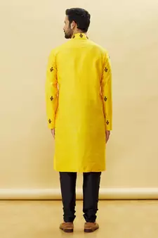 Yellow embroidered art silk kurta-pajama