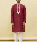 Maroon embroidered art silk kurta-pajama
