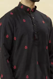 Black embroidered art silk kurta-pajama