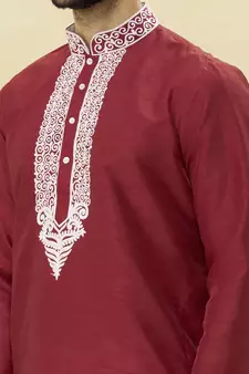 Maroon embroidered art silk kurta-pajama