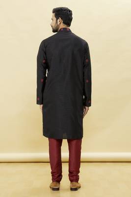 Black embroidered art silk kurta-pajama 4