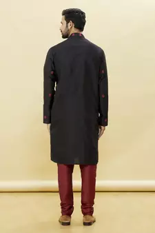 Black embroidered art silk kurta-pajama