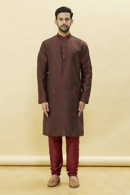Brown embroidered art silk kurta-pajama 1