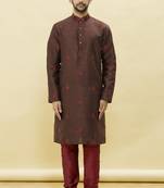 Brown embroidered art silk kurta-pajama