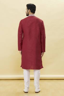 Maroon embroidered art silk kurta-pajama 4