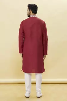 Maroon embroidered art silk kurta-pajama