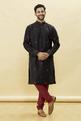 Black embroidered art silk kurta-pajama 5