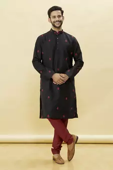 Black embroidered art silk kurta-pajama