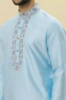 Blue embroidered art silk kurta-pajama