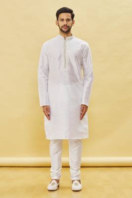 White embroidered art silk kurta-pajama 1