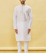 White embroidered art silk kurta-pajama