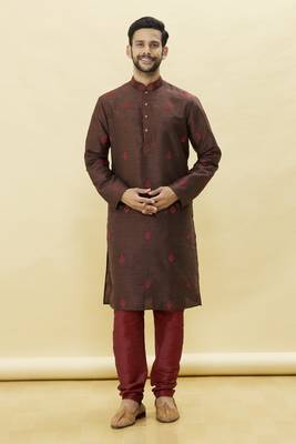 Brown embroidered art silk kurta-pajama 2