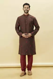 Brown embroidered art silk kurta-pajama