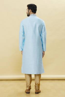 Blue embroidered art silk kurta-pajama 4