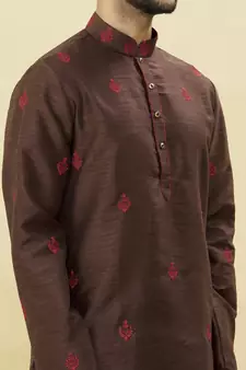 Brown embroidered art silk kurta-pajama