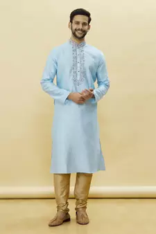 Blue embroidered art silk kurta-pajama