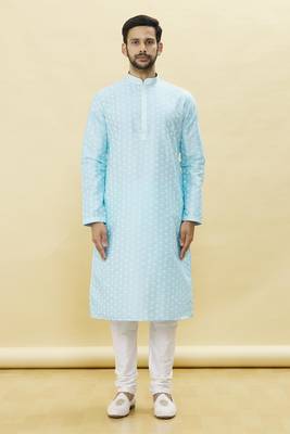 Blue printed art silk kurta-pajama 1