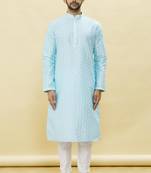 Blue printed art silk kurta-pajama