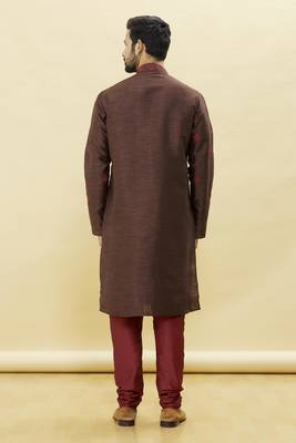 Brown embroidered art silk kurta-pajama 4