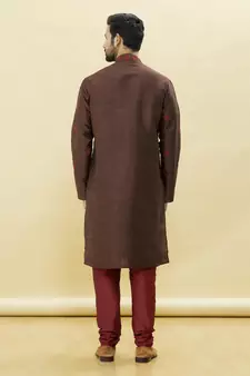 Brown embroidered art silk kurta-pajama