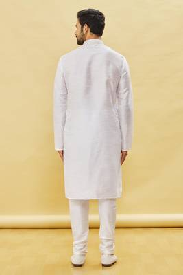 White embroidered art silk kurta-pajama 4