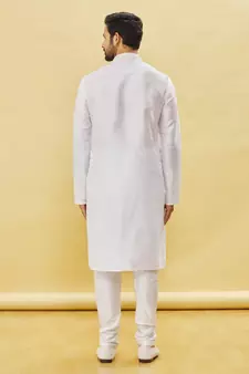 White embroidered art silk kurta-pajama