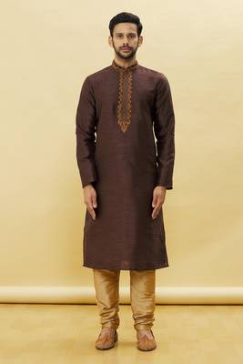 Brown embroidered art silk kurta-pajama 1