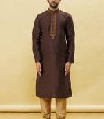 Brown embroidered art silk kurta-pajama