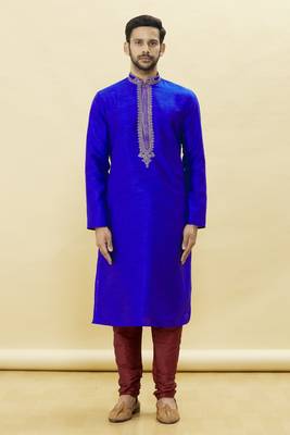 Blue embroidered art silk kurta-pajama 1