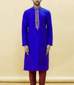 Blue embroidered art silk kurta-pajama