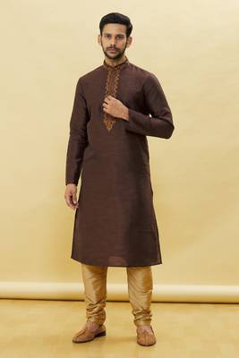 Brown embroidered art silk kurta-pajama 2