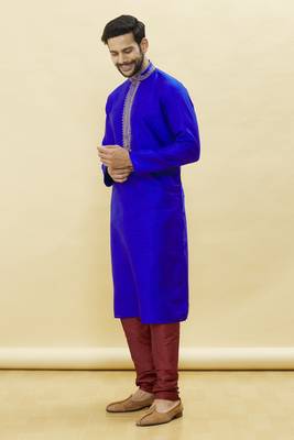 Blue embroidered art silk kurta-pajama 2