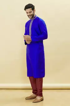 Blue embroidered art silk kurta-pajama